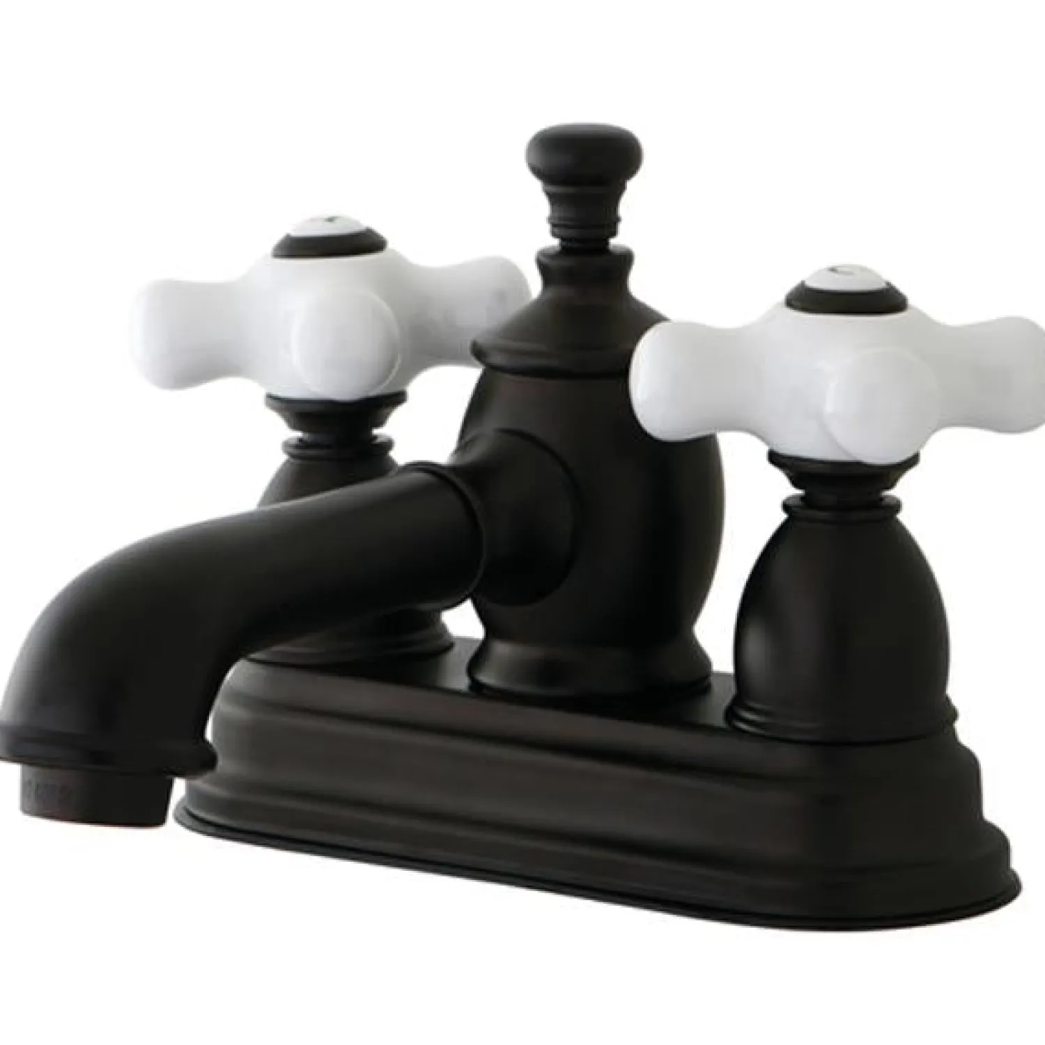 Hot 4" Centerset Lavatory Faucet with Heritage Spout and Porcelain Cross Handle 4" Center Set