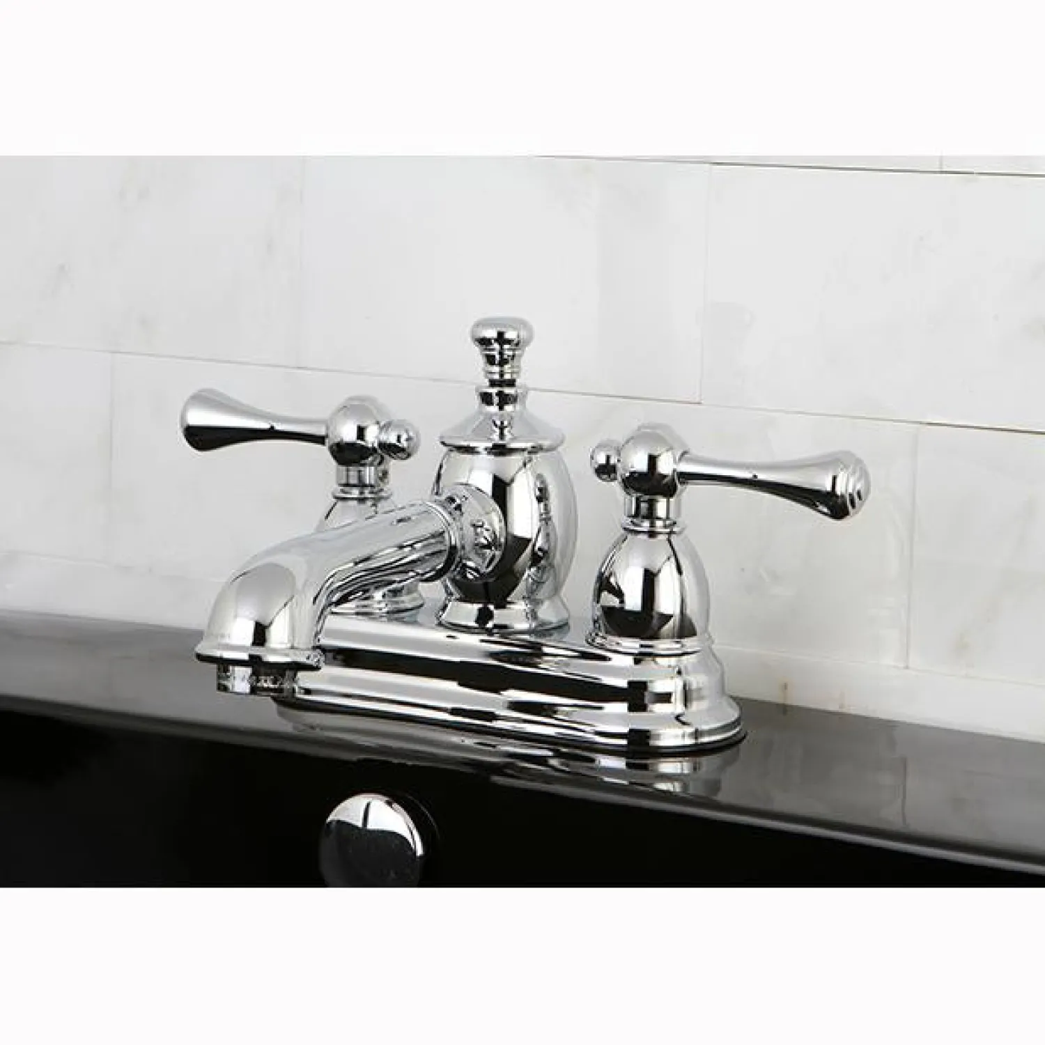 Best 4" Centerset Lavatory Faucet with Heritage Spout and Metal Lever Handle 4" Center Set