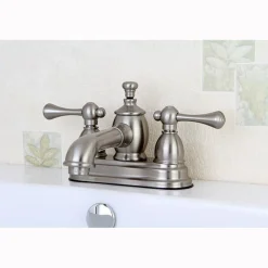 Best 4" Centerset Lavatory Faucet with Heritage Spout and Metal Lever Handle 4" Center Set