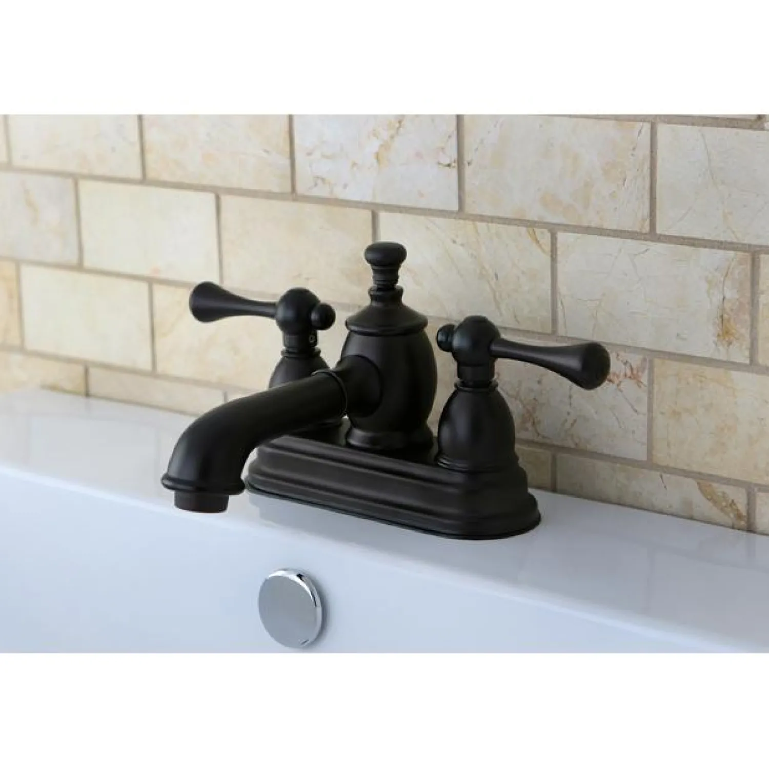 Best 4" Centerset Lavatory Faucet with Heritage Spout and Metal Lever Handle 4" Center Set