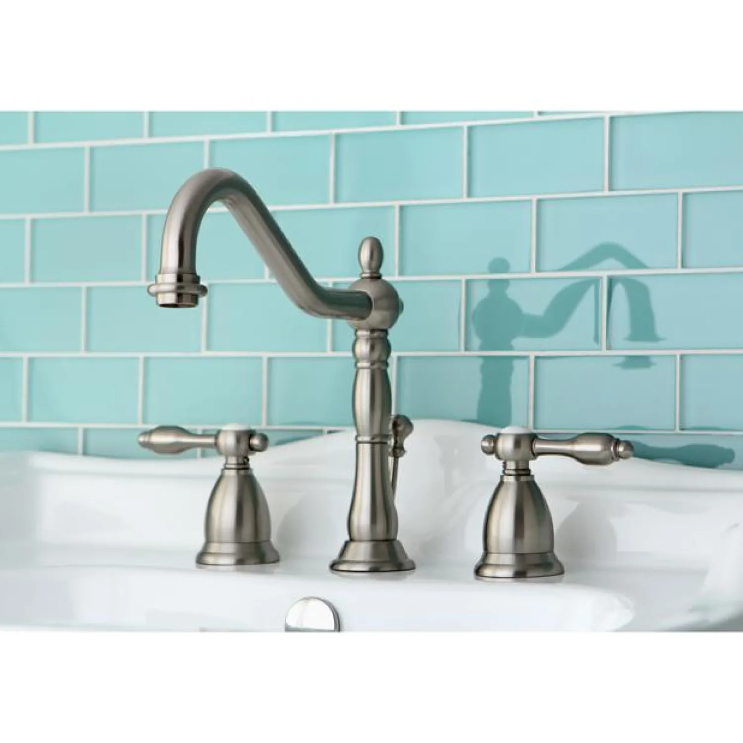 Sale Classic Tudor Widespread Lavatory Faucet with Brass Pop-up 8" Widespread
