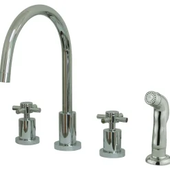 Best Concord Double Handle Widespread Kitchen Faucet with Non-Metallic Sprayer and Cross Handles Widespread Kitchen Faucets