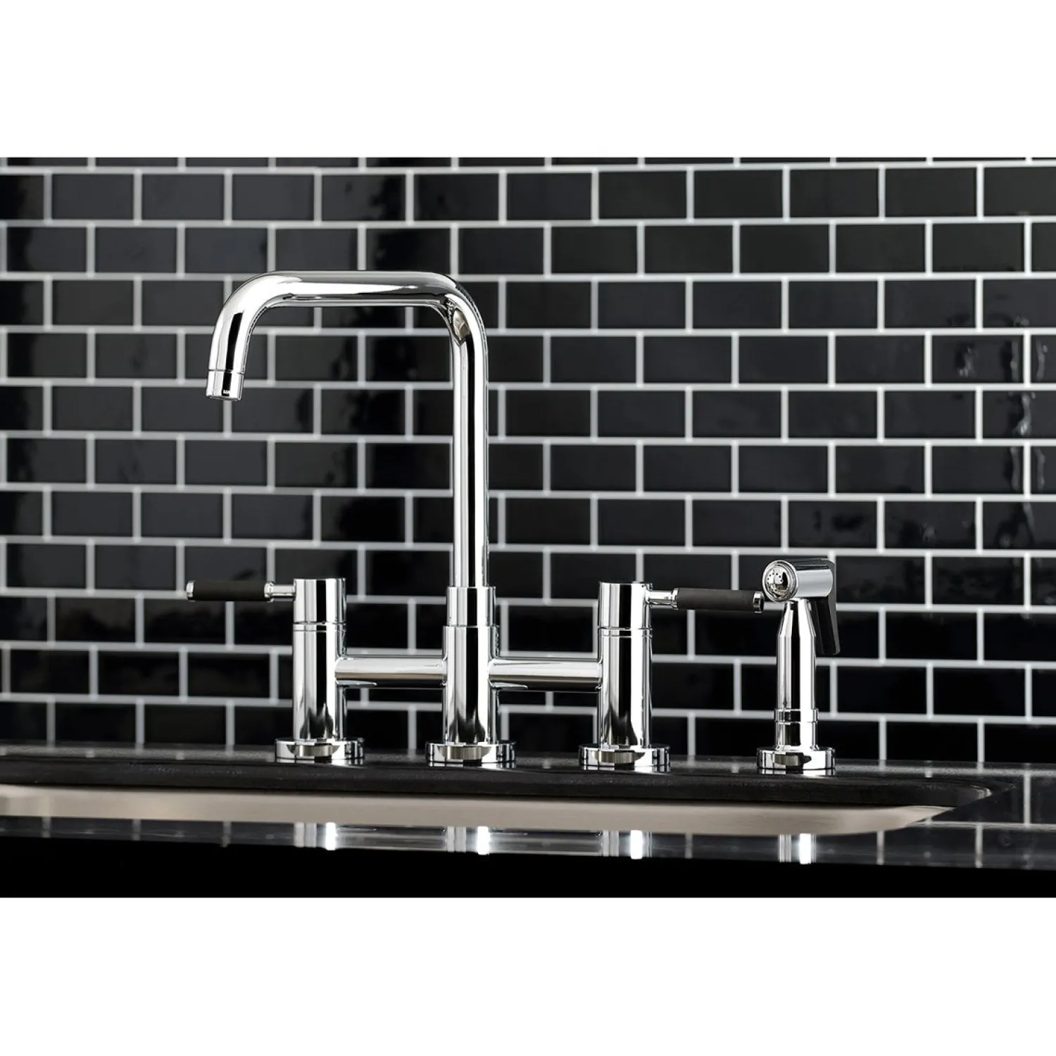 Sale Concord 4-Hole Two-Handle Bridge Kitchen Faucet with Brass Side Sprayer Faucets With Side Spray|Bridge Faucets