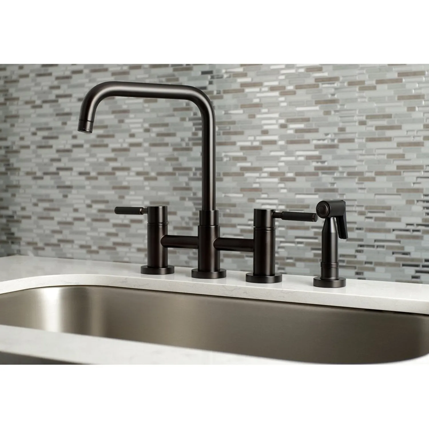 Sale Concord 4-Hole Two-Handle Bridge Kitchen Faucet with Brass Side Sprayer Faucets With Side Spray|Bridge Faucets