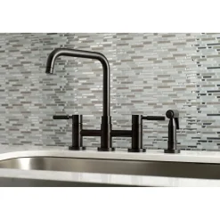 Sale Concord 4-Hole Two-Handle Bridge Kitchen Faucet with Brass Side Sprayer Faucets With Side Spray|Bridge Faucets