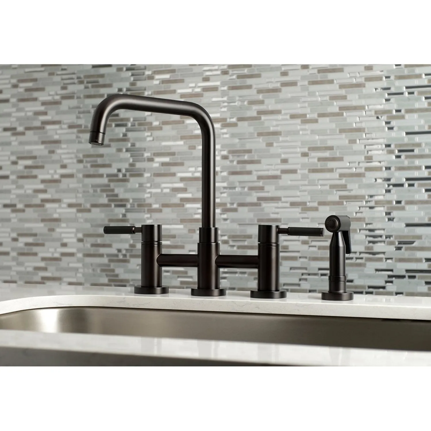 Sale Concord 4-Hole Two-Handle Bridge Kitchen Faucet with Brass Side Sprayer Faucets With Side Spray|Bridge Faucets
