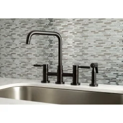 Sale Concord 4-Hole Two-Handle Bridge Kitchen Faucet with Brass Side Sprayer Faucets With Side Spray|Bridge Faucets