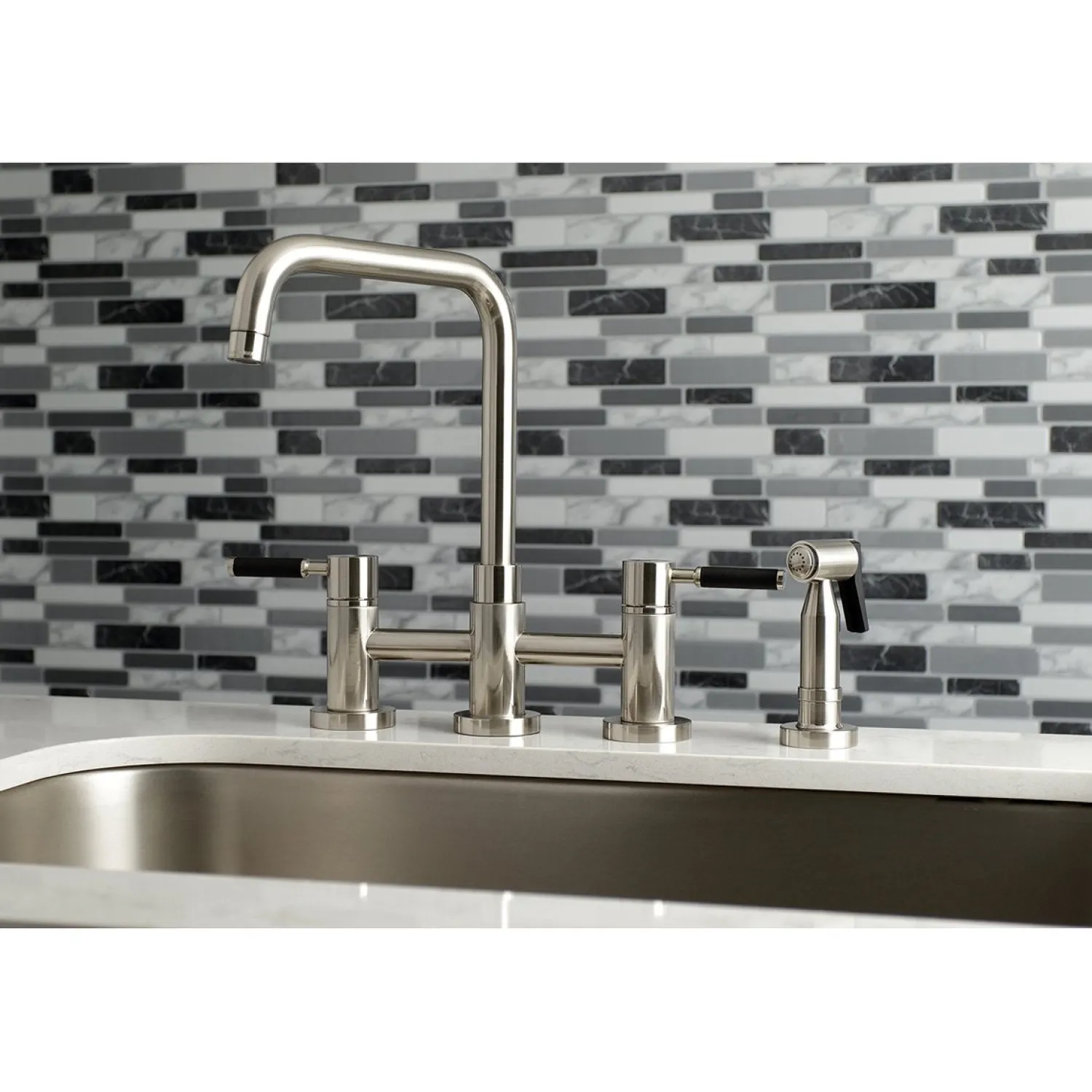 Sale Concord 4-Hole Two-Handle Bridge Kitchen Faucet with Brass Side Sprayer Faucets With Side Spray|Bridge Faucets