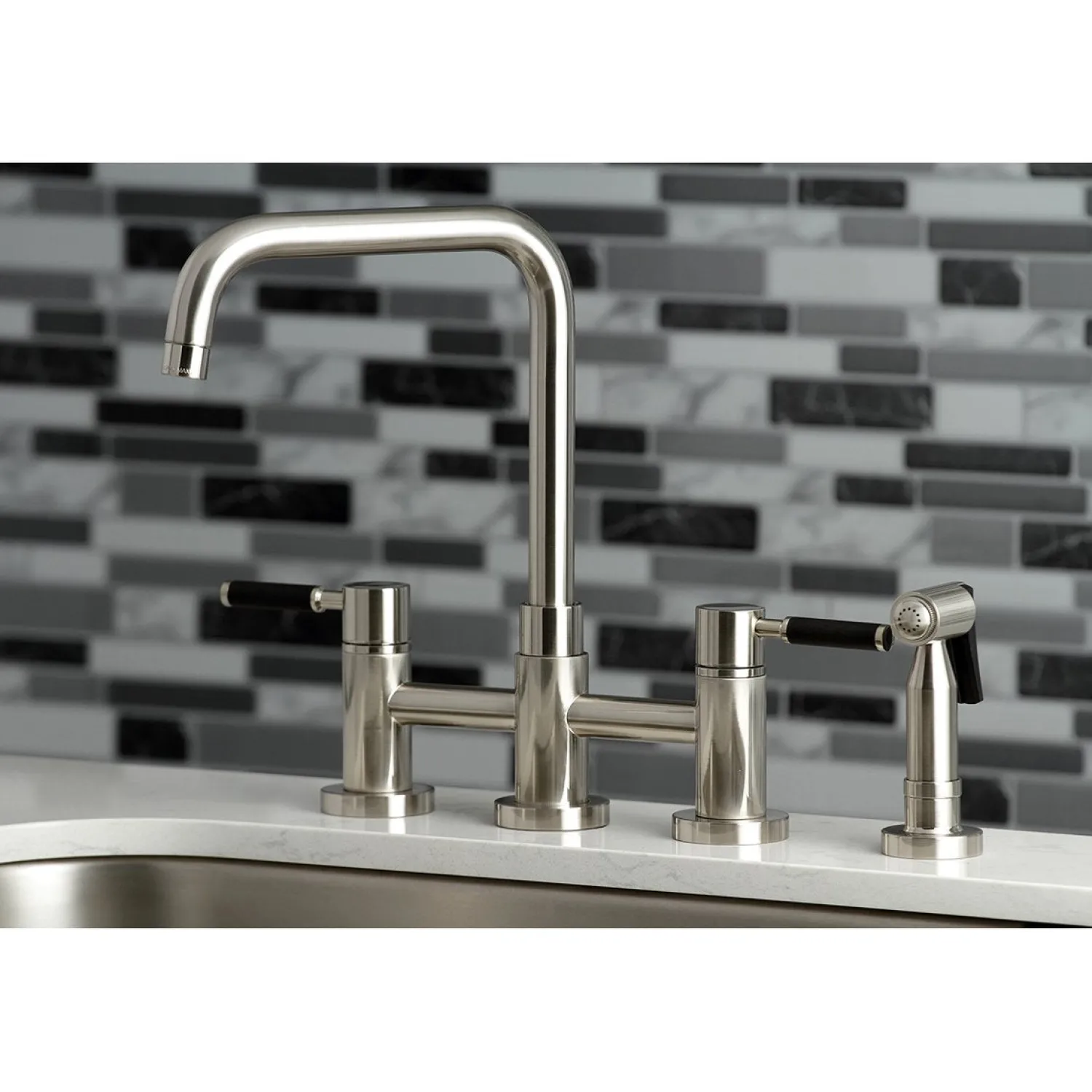 Sale Concord 4-Hole Two-Handle Bridge Kitchen Faucet with Brass Side Sprayer Faucets With Side Spray|Bridge Faucets