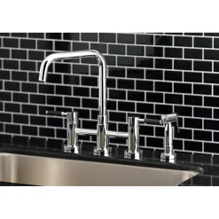 Sale Concord 4-Hole Two-Handle Bridge Kitchen Faucet with Brass Side Sprayer Faucets With Side Spray|Bridge Faucets