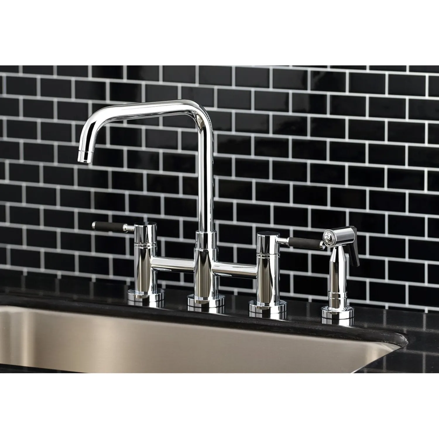 Sale Concord 4-Hole Two-Handle Bridge Kitchen Faucet with Brass Side Sprayer Faucets With Side Spray|Bridge Faucets