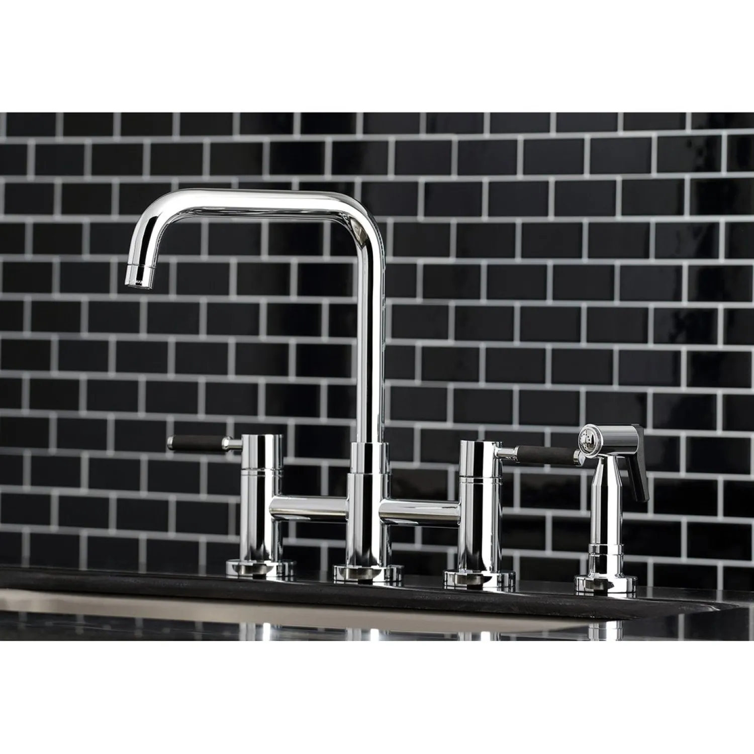 Sale Concord 4-Hole Two-Handle Bridge Kitchen Faucet with Brass Side Sprayer Faucets With Side Spray|Bridge Faucets