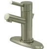 Discount Concord Single Handle 4" Centerset Lavatory Faucet with Brass Pop-up and Optional Deck Plate in Satin Nickel 4" Center Set