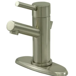 Discount Concord Single Handle 4" Centerset Lavatory Faucet with Brass Pop-up and Optional Deck Plate in Satin Nickel 4" Center Set