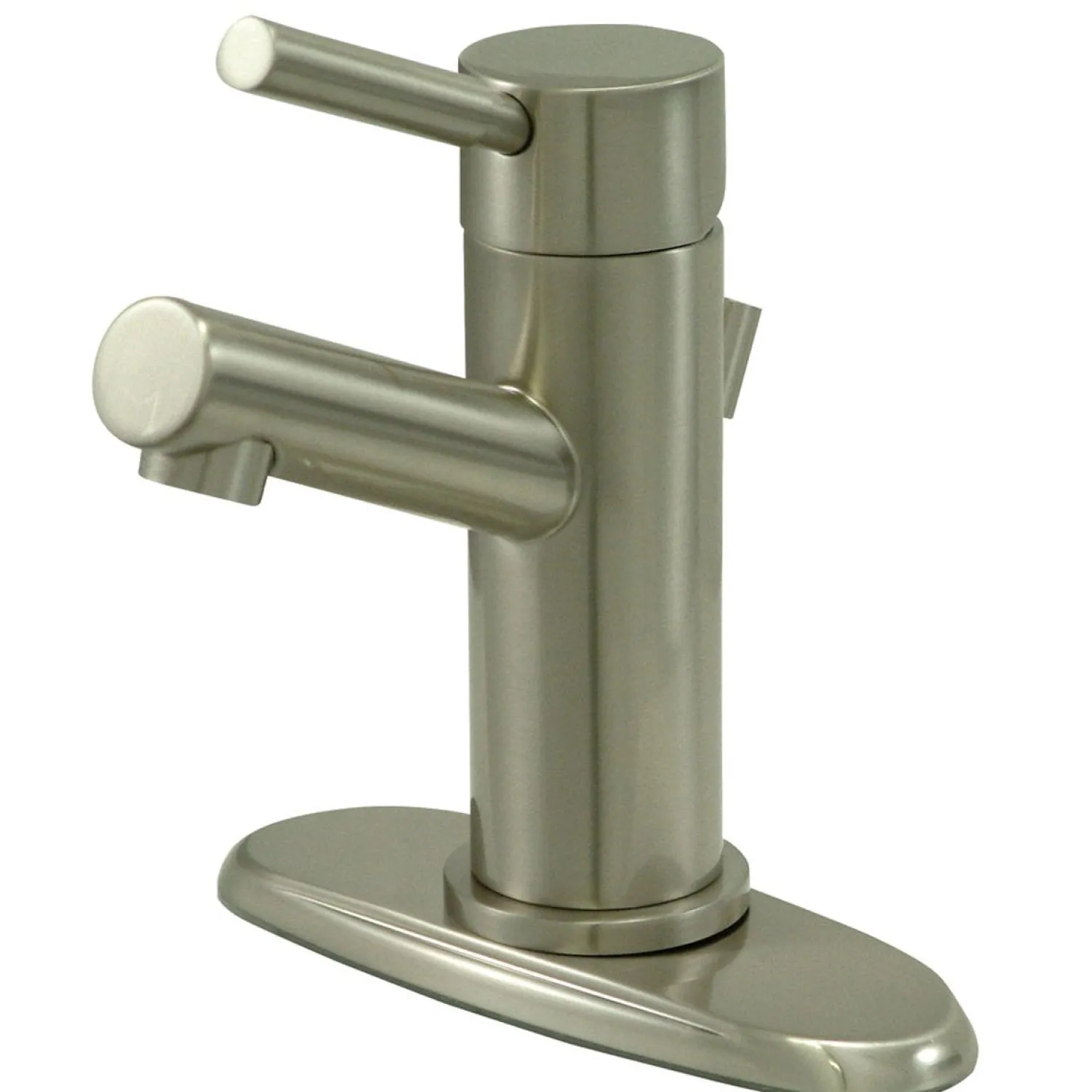Discount Concord Single Handle 4" Centerset Lavatory Faucet with Brass Pop-up and Optional Deck Plate in Satin Nickel 4" Center Set