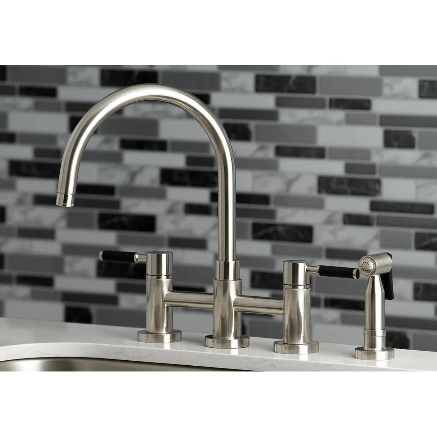 Best Concord Two-Handle Bridge Kitchen Faucet with Brass Side Sprayer Faucets With Side Spray|Bridge Faucets