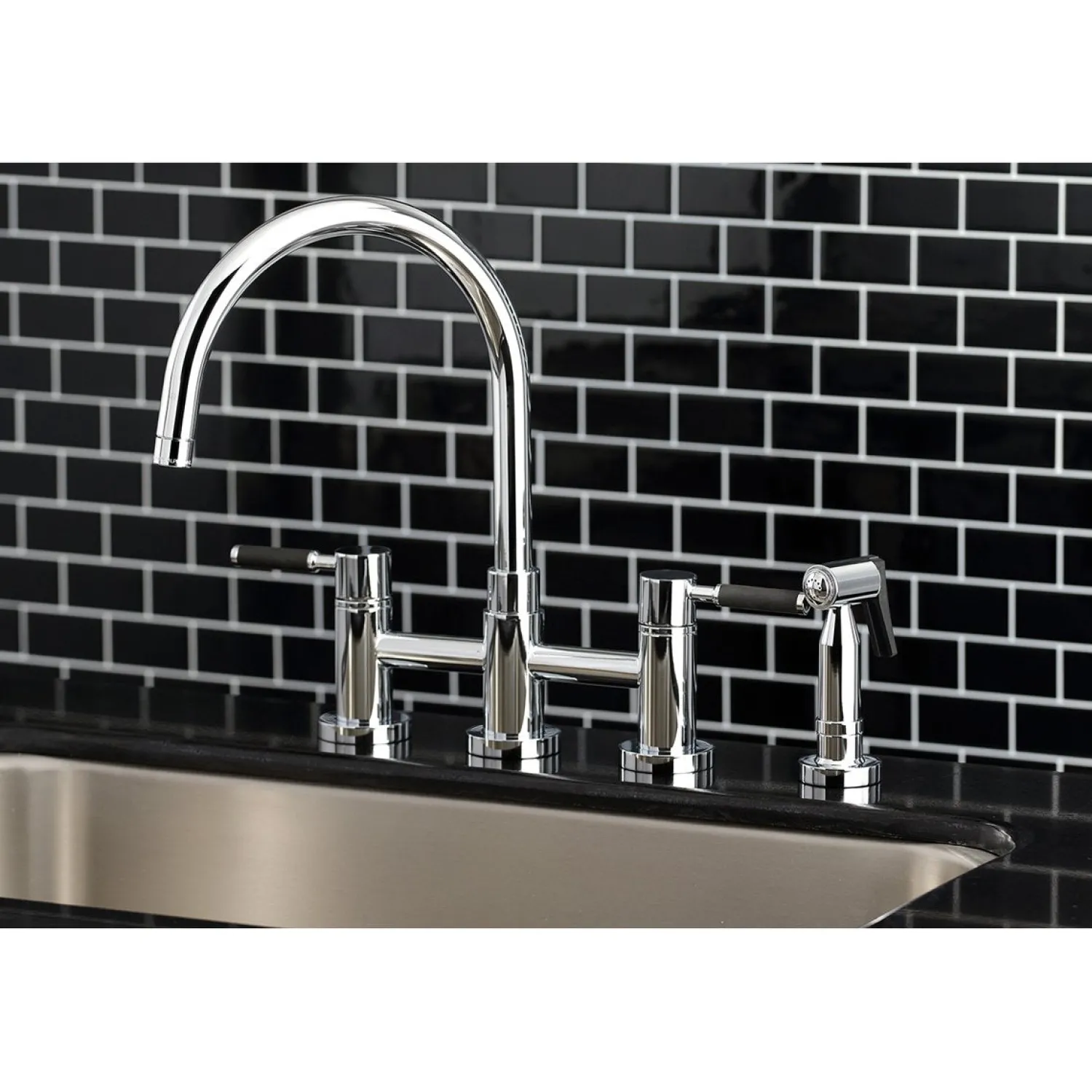Best Concord Two-Handle Bridge Kitchen Faucet with Brass Side Sprayer Faucets With Side Spray|Bridge Faucets