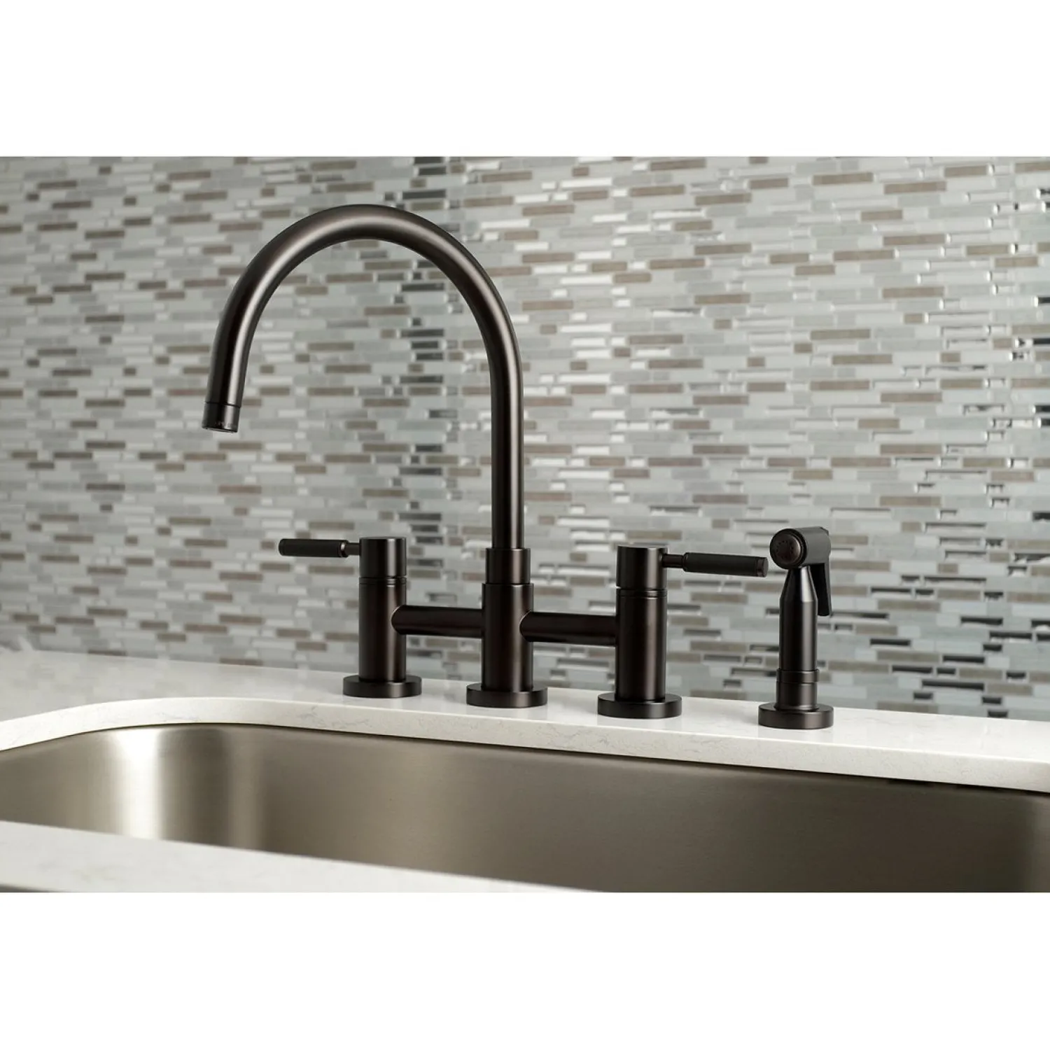 Best Concord Two-Handle Bridge Kitchen Faucet with Brass Side Sprayer Faucets With Side Spray|Bridge Faucets