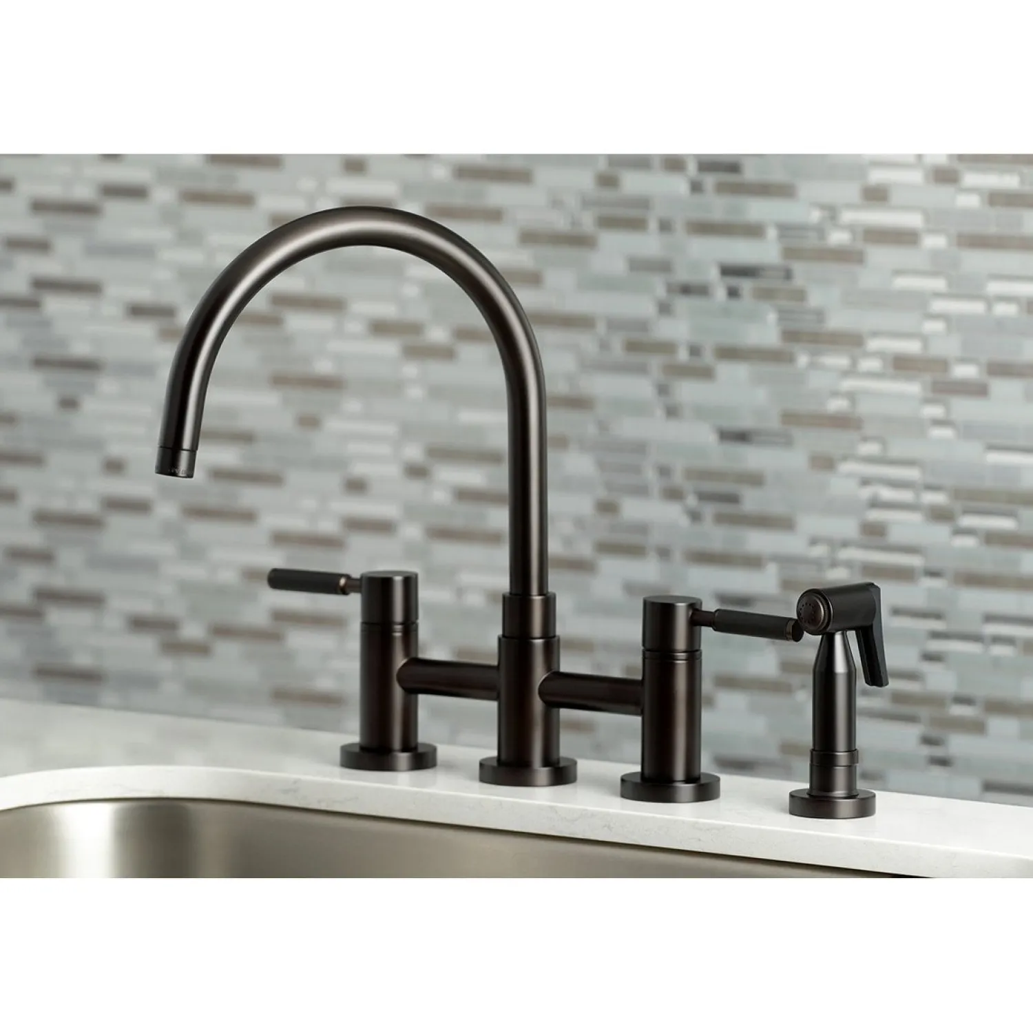 Best Concord Two-Handle Bridge Kitchen Faucet with Brass Side Sprayer Faucets With Side Spray|Bridge Faucets