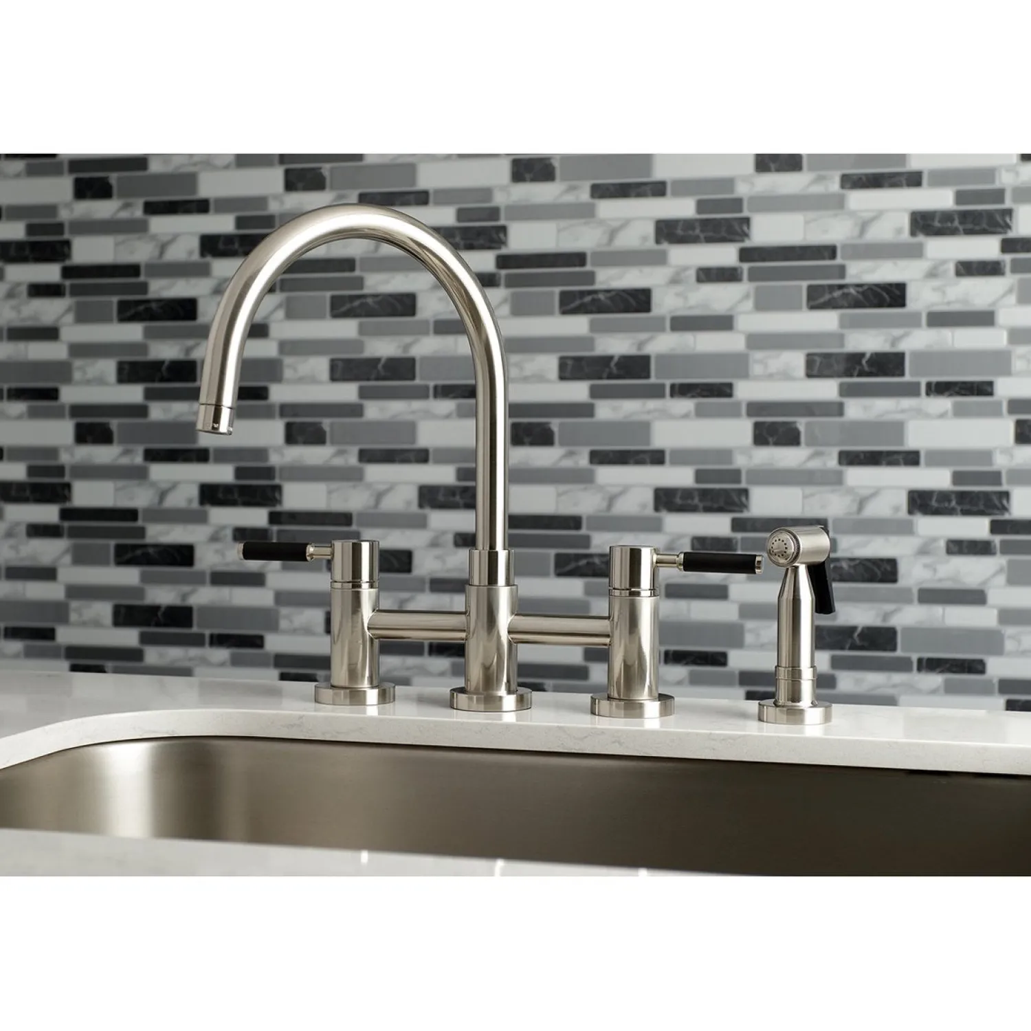 Best Concord Two-Handle Bridge Kitchen Faucet with Brass Side Sprayer Faucets With Side Spray|Bridge Faucets