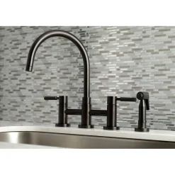 Best Concord Two-Handle Bridge Kitchen Faucet with Brass Side Sprayer Faucets With Side Spray|Bridge Faucets