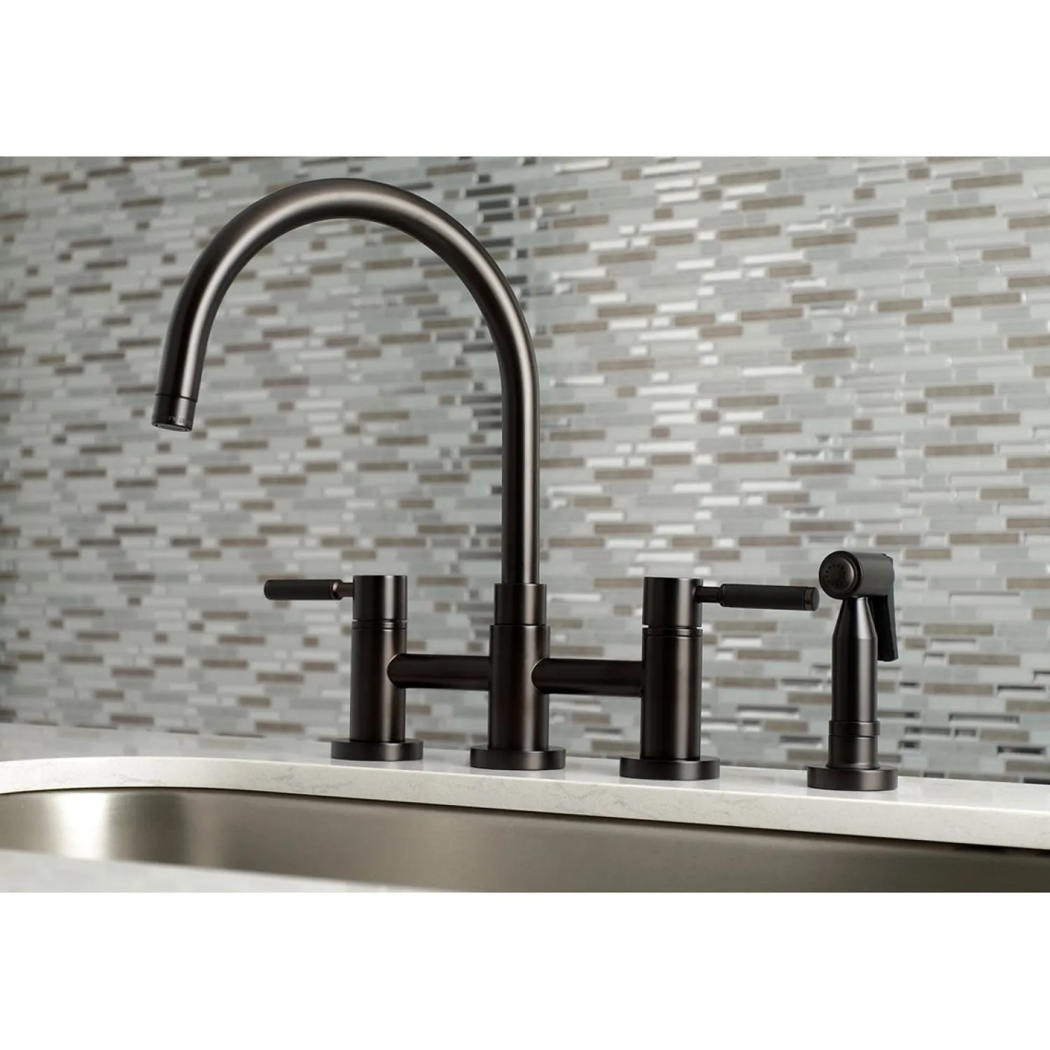 Best Concord Two-Handle Bridge Kitchen Faucet with Brass Side Sprayer Faucets With Side Spray|Bridge Faucets