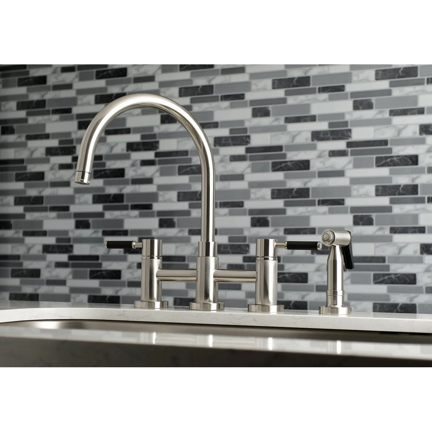 Best Concord Two-Handle Bridge Kitchen Faucet with Brass Side Sprayer Faucets With Side Spray|Bridge Faucets