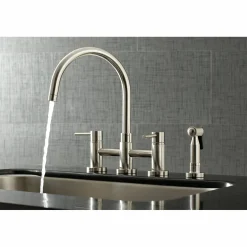 New Concord Two-Handle 4-Hole Bridge Kitchen Faucet with Brass Side Sprayer Faucets With Side Spray|Bridge Faucets