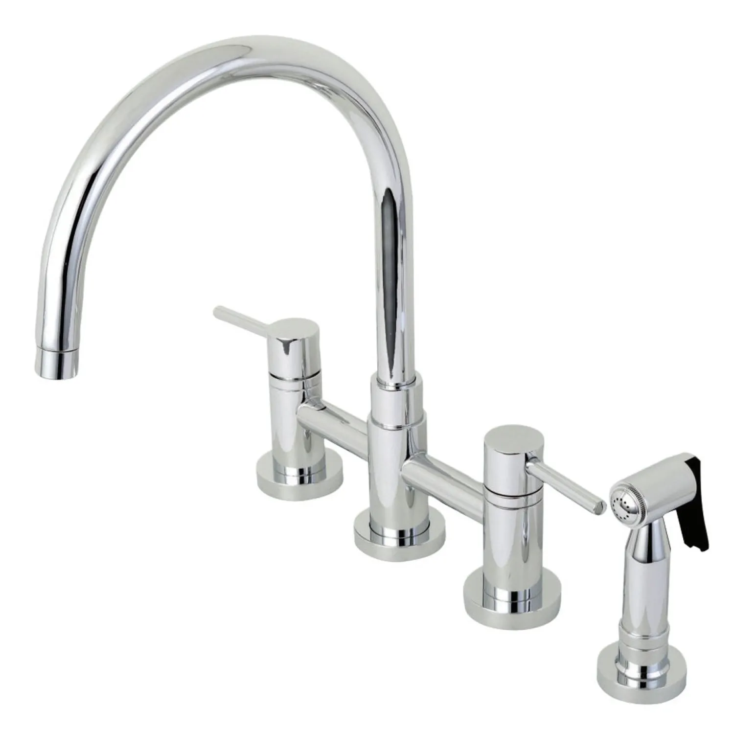 New Concord Two-Handle 4-Hole Bridge Kitchen Faucet with Brass Side Sprayer Faucets With Side Spray|Bridge Faucets