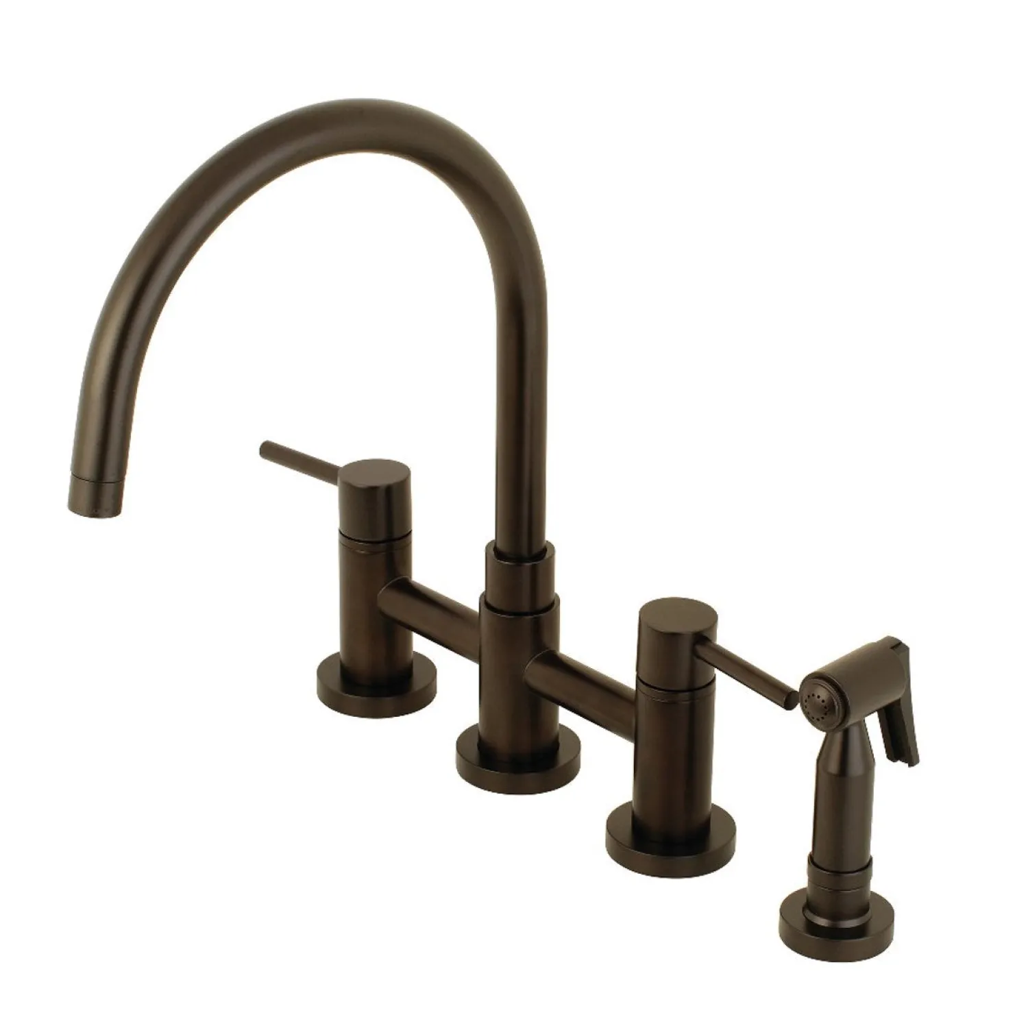 New Concord Two-Handle 4-Hole Bridge Kitchen Faucet with Brass Side Sprayer Faucets With Side Spray|Bridge Faucets