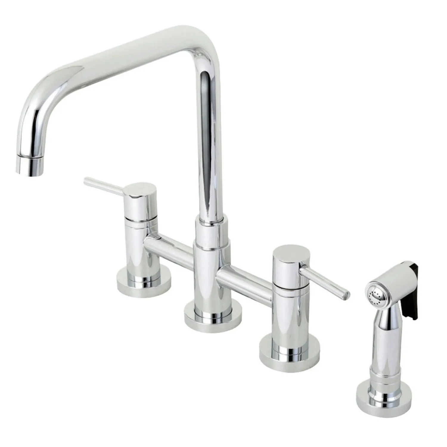 Concord Two-Handle Deck Mount Bridge Kitchen Faucet with Brass Side Sprayer Faucets With Side Spray|Bridge Faucets