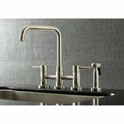 Concord Two-Handle Deck Mount Bridge Kitchen Faucet with Brass Side Sprayer Faucets With Side Spray|Bridge Faucets