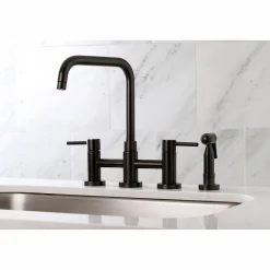 Concord Two-Handle Deck Mount Bridge Kitchen Faucet with Brass Side Sprayer Faucets With Side Spray|Bridge Faucets
