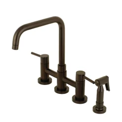 Concord Two-Handle Deck Mount Bridge Kitchen Faucet with Brass Side Sprayer Faucets With Side Spray|Bridge Faucets
