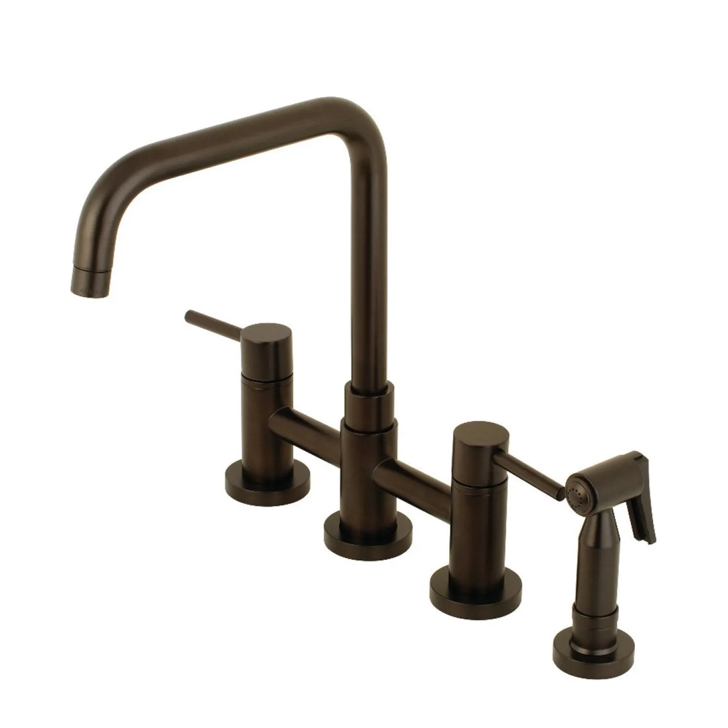Concord Two-Handle Deck Mount Bridge Kitchen Faucet with Brass Side Sprayer Faucets With Side Spray|Bridge Faucets