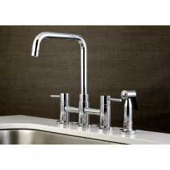 Concord Two-Handle Deck Mount Bridge Kitchen Faucet with Brass Side Sprayer Faucets With Side Spray|Bridge Faucets