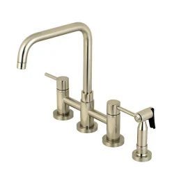 Concord Two-Handle Deck Mount Bridge Kitchen Faucet with Brass Side Sprayer Faucets With Side Spray|Bridge Faucets