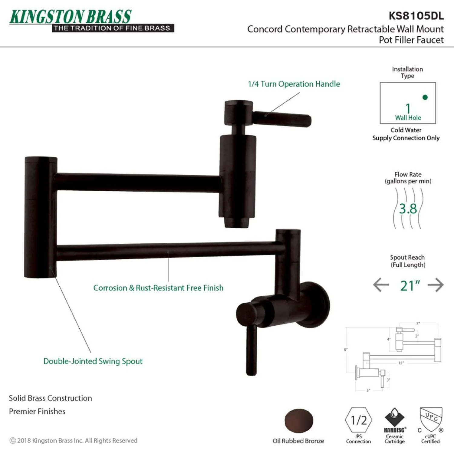 Online Concord Wall Mount Single Hole Pot Filler Kitchen Faucet Wall Mounted Kitchen Faucets|Single Hole