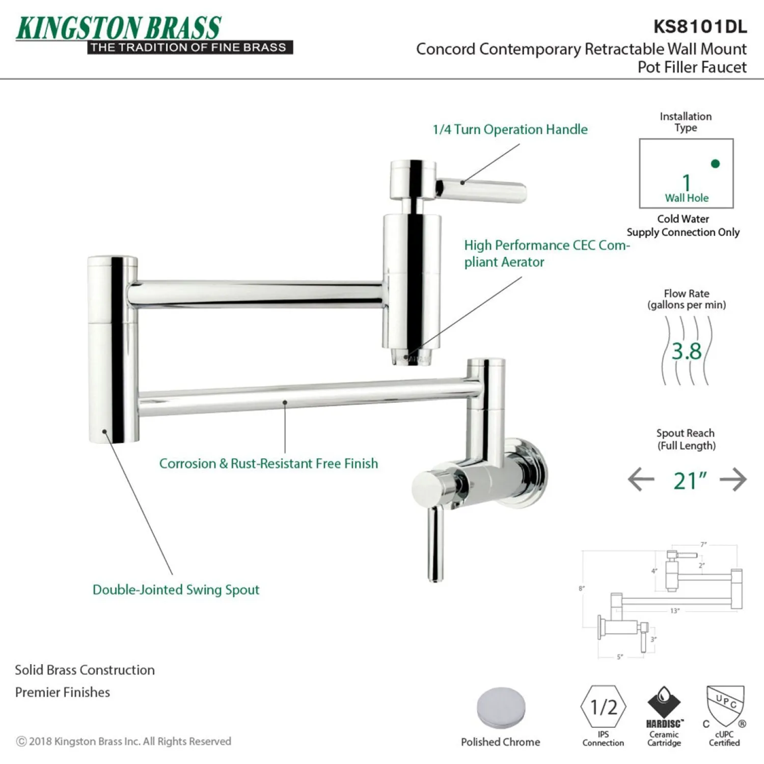 Online Concord Wall Mount Single Hole Pot Filler Kitchen Faucet Wall Mounted Kitchen Faucets|Single Hole