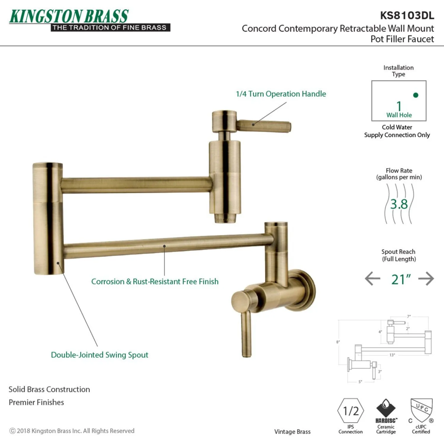 Online Concord Wall Mount Single Hole Pot Filler Kitchen Faucet Wall Mounted Kitchen Faucets|Single Hole