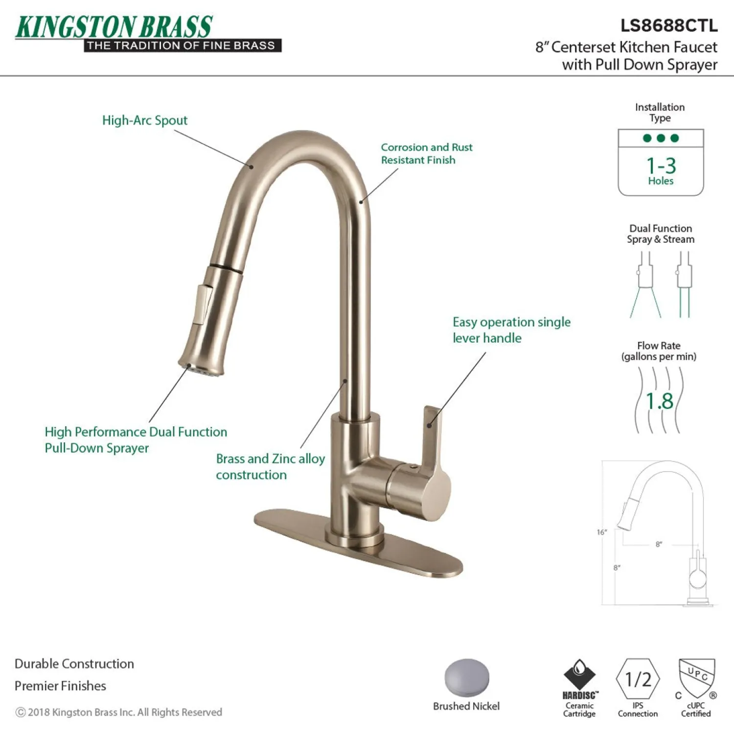 Best Continental Gourmetier Single-Handle Pull-Down Kitchen Faucet Single Hole