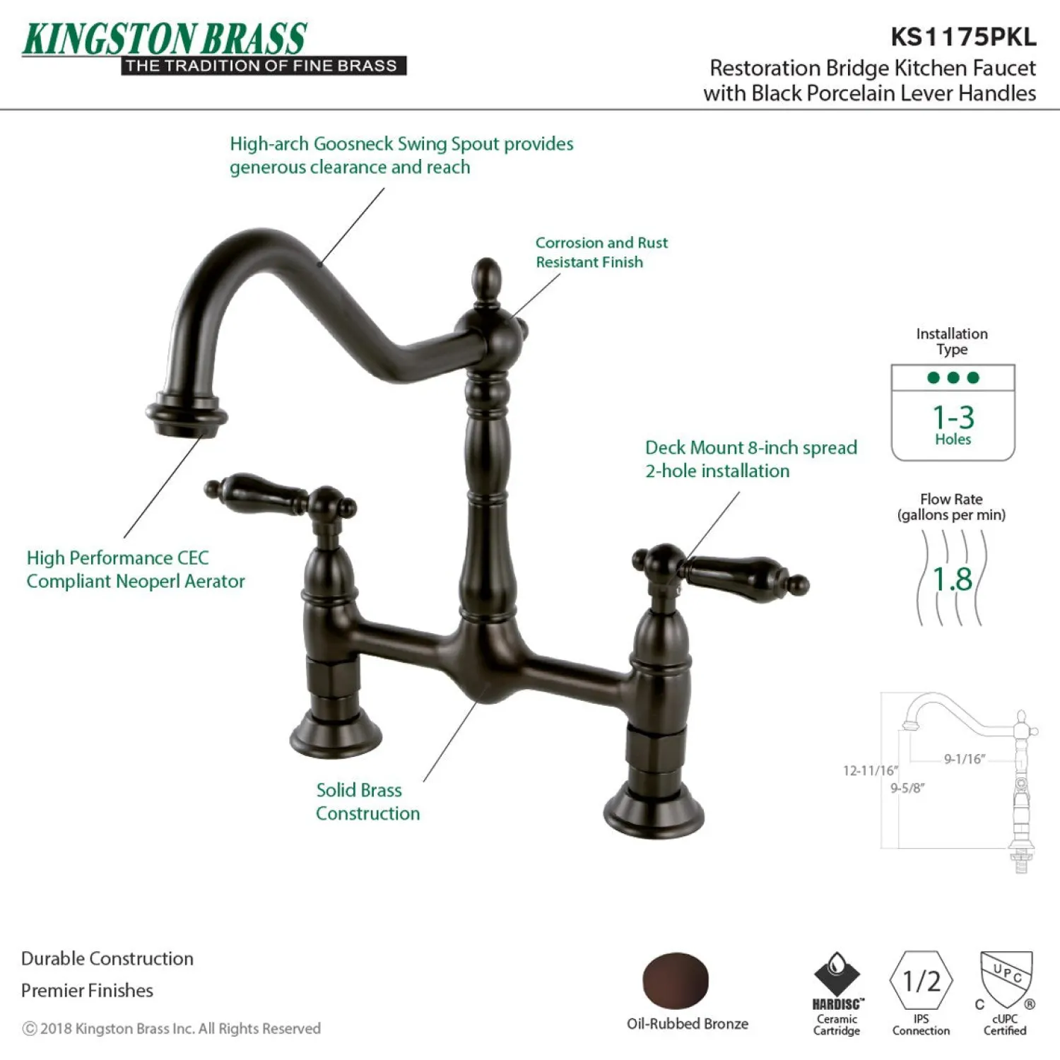 Sale Duchess 8" Centerset Kitchen Faucet Less Sprayer Bridge Faucets