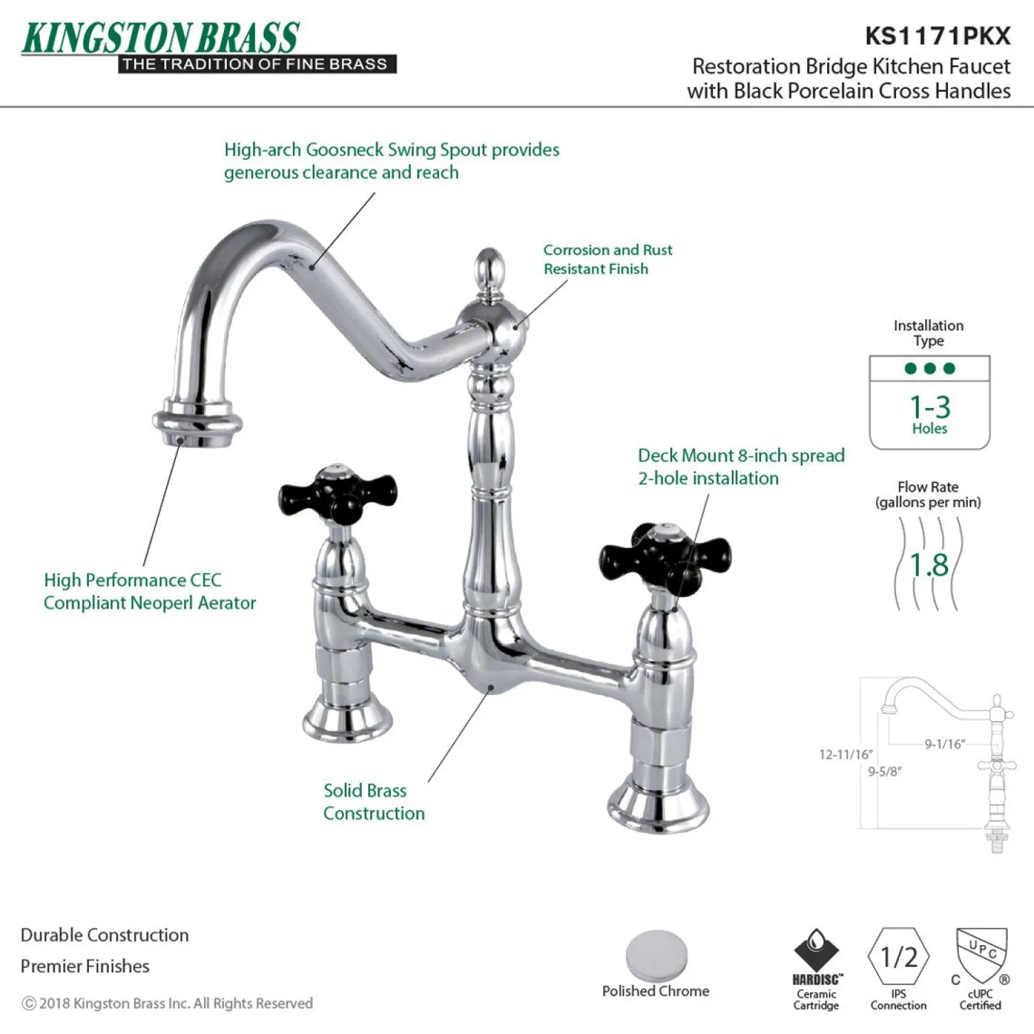 Clearance Duchess 2-Hole 8" Centerset Kitchen Faucet Less Sprayer Bridge Faucets