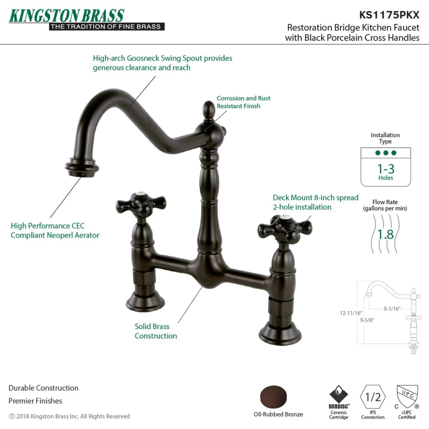 Clearance Duchess 2-Hole 8" Centerset Kitchen Faucet Less Sprayer Bridge Faucets