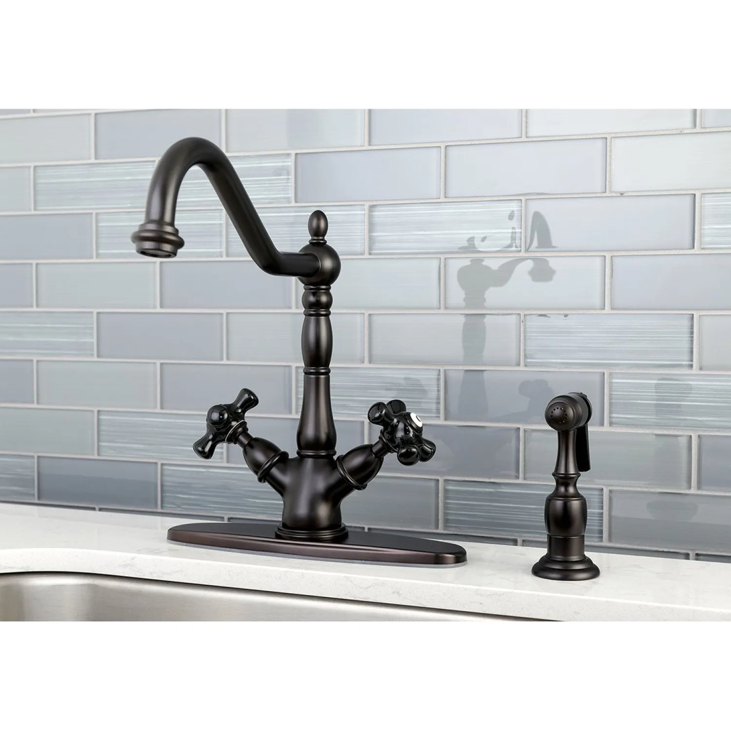 New Duchess 8-Inch Centerset Deck Mount Kitchen Faucet with Brass Sprayer Faucets With Side Spray