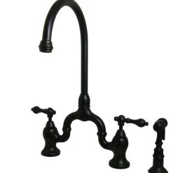 Clearance English Country Deck Mount Kitchen Bridge Faucet with Brass Sprayer Faucets With Side Spray|Bridge Faucets