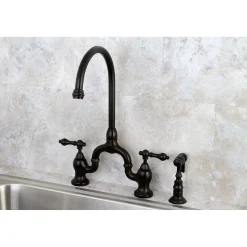 Clearance English Country Deck Mount Kitchen Bridge Faucet with Brass Sprayer Faucets With Side Spray|Bridge Faucets