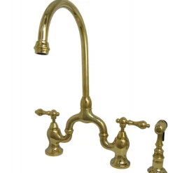 Clearance English Country Deck Mount Kitchen Bridge Faucet with Brass Sprayer Faucets With Side Spray|Bridge Faucets