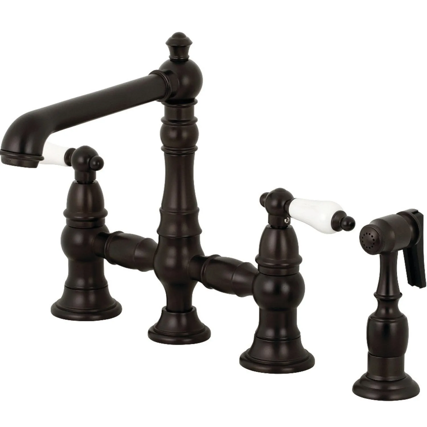 Discount English Country 4-Hole 8" Bridge Kitchen Faucet with Sprayer Faucets With Side Spray|Bridge Faucets