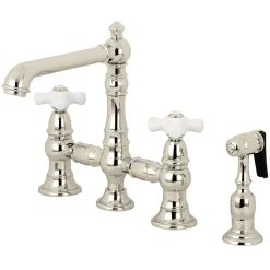 Outlet English Country 8" Bridge 4-Hole Kitchen Faucet with Sprayer Faucets With Side Spray|Bridge Faucets